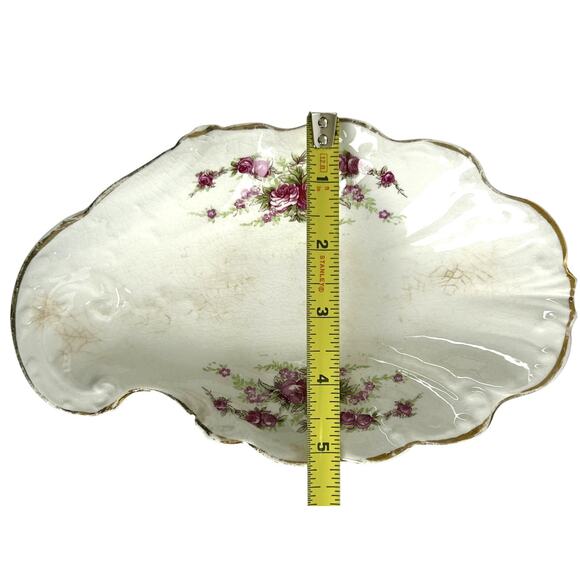 Antique Bone Trinket Dish Goodwin Semi Porcelain Floral Scalloped Gold Trim READ - Picture 6 of 15